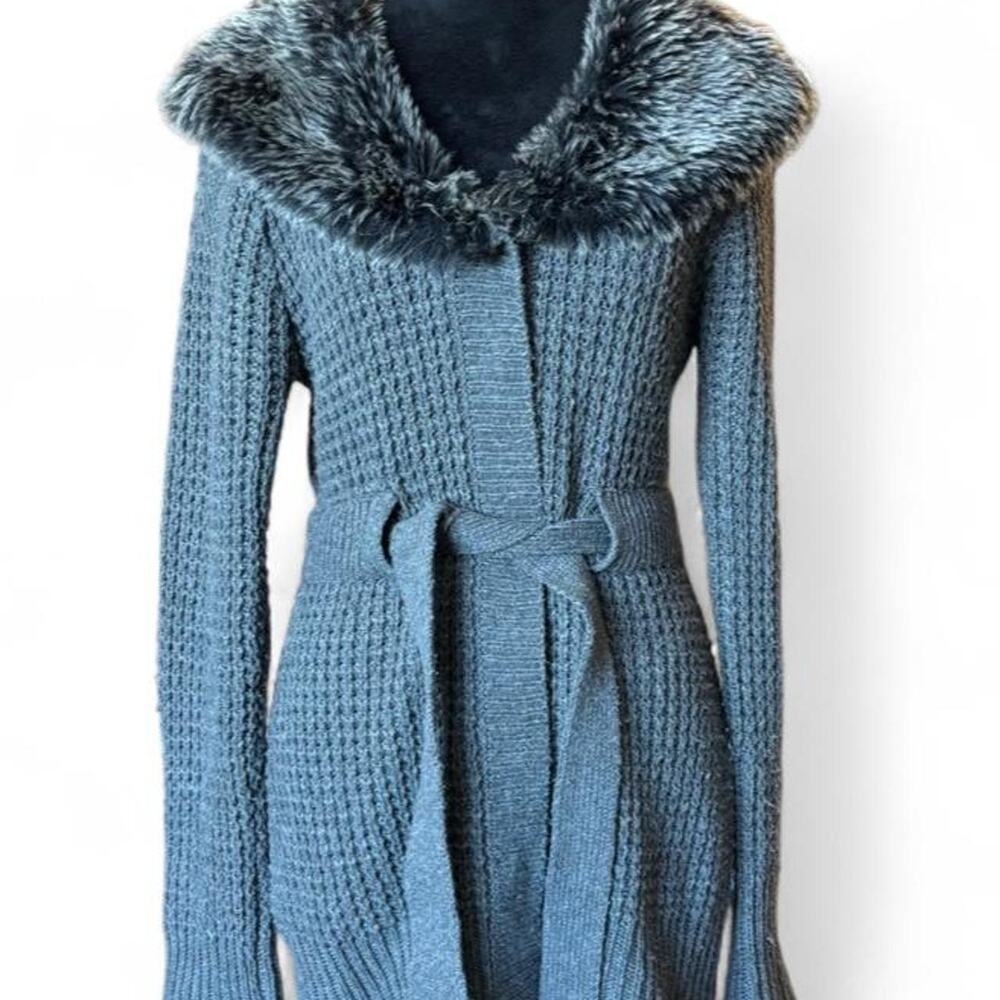 Y2K Gray Faux Fur Collar Cardigan – Coquette Glam L